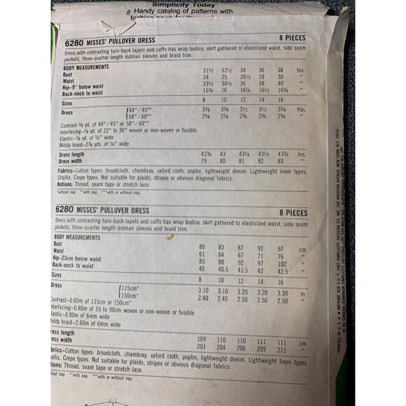 Simplicity Misses Dress Sewing Pattern sz 12 - 16 6280 - uncut - Picture 7 of 11